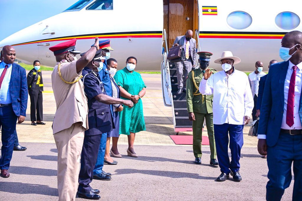President Museveni arrives at Entebbe International Airport from a three day working visit to Cairo Egypt on Aug 13, 2025. PPU Photo