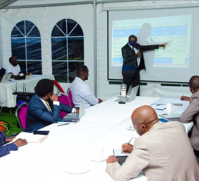 Paul Mwesigwa, Managing Director Uganda Electricity Distribution Company Limited (UEDCL) (standing) gives his presentation during the meeting held at State House Investors Protection Unit Offices on Tuesday 16 September 2025. PPU PHOTO.