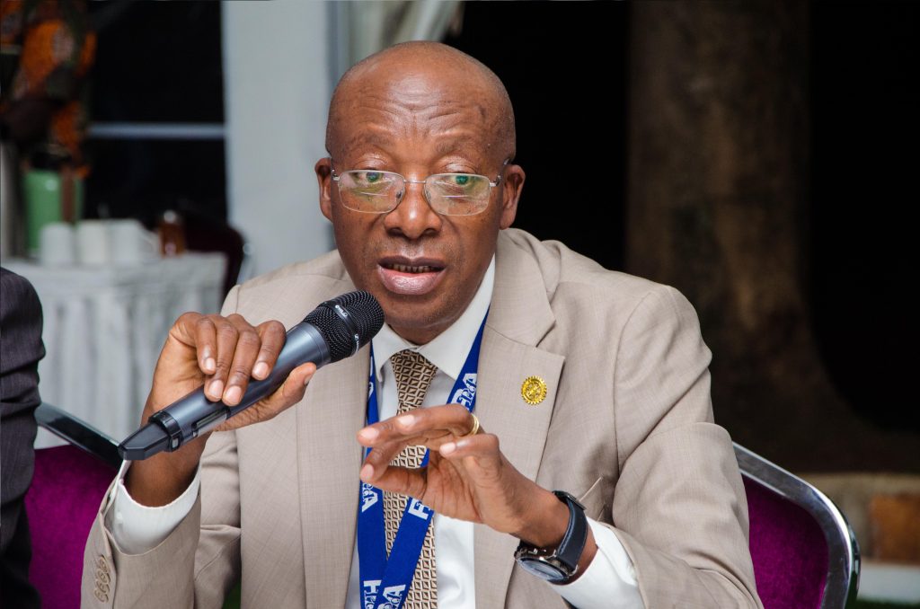 Benson Turamye, Executive Director of Public Procurement and Disposal of Public Assets Authority (PPDA) remarking. PPU PHOTO.