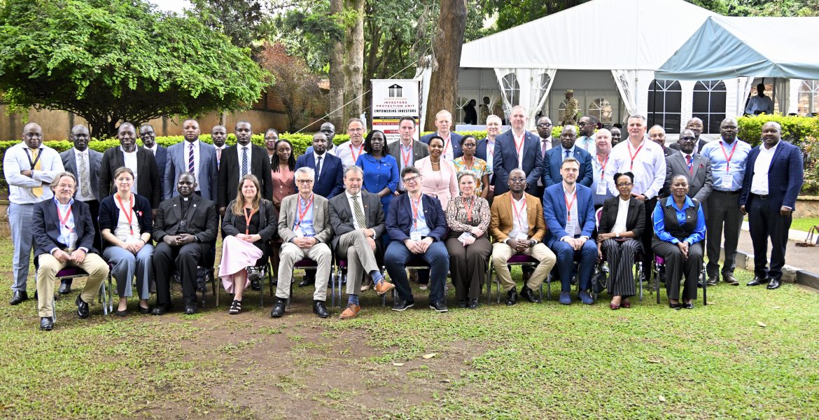 The State House Investors Protection Unit (SHIPU) head Col. Edith Nakalema in a group photo with the Danish Business Delegation and Government of Ugandan parastatals after a business meeting at the SHIPU headquarters in Kampala on 21st April 2026. Photo by PPU/Tony Rujuta.
