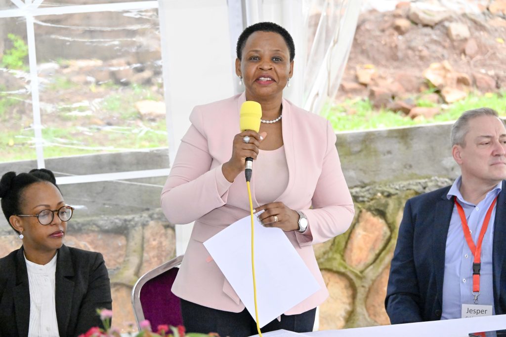 The State House Investors Protection Unit (SHIPU) head Col. Edith Nakalema making her remarks while meeting the Danish Business Delegation and Government of Ugandan parastatals during a business meeting at the SHIPU headquarters in Kampala on 21st April 2026. Photo by PPU/Tony Rujuta.