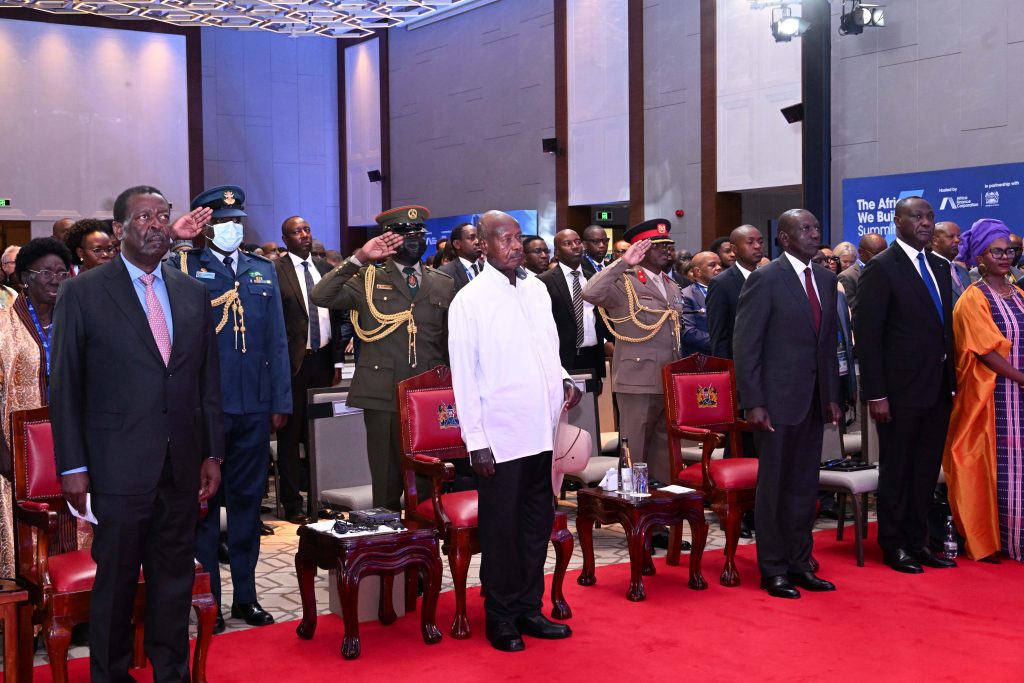 President Museveni (C) and his Kenyan counterpart William Ruto attending the Africa We Build Summit 2026 at JW Mariot Hotel in Nairobi on 23-Apr-2026. PPU Photo.