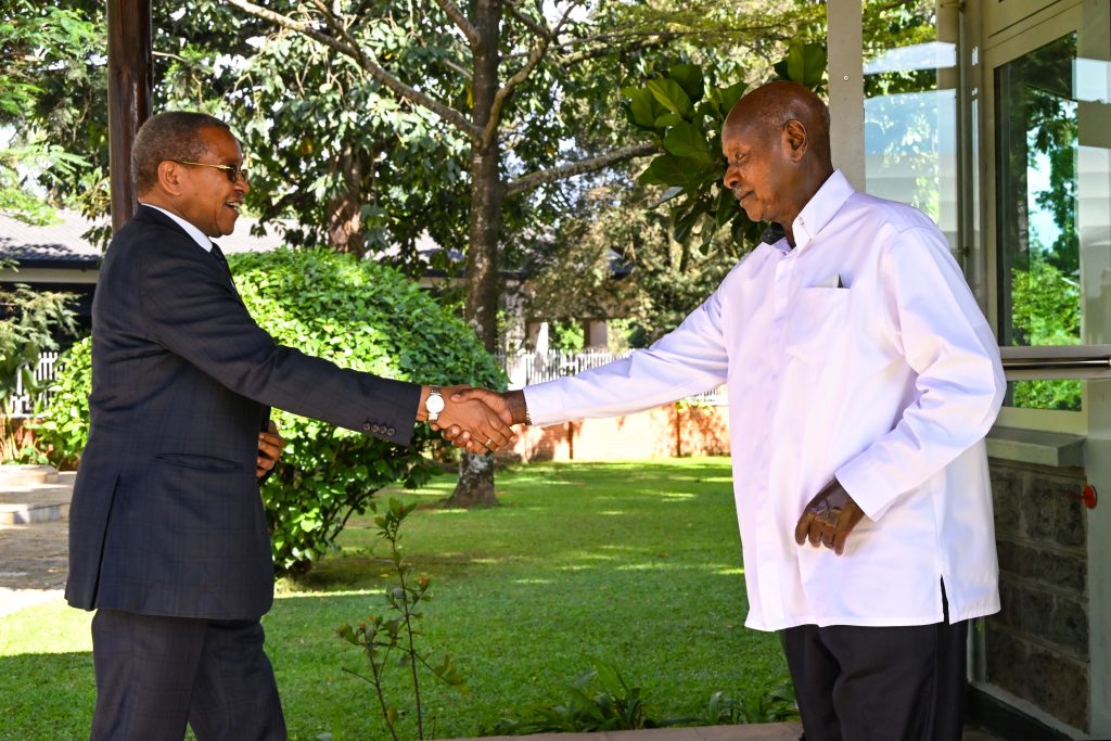 President Museveni welcomes former Tanzania President Jakaya Kikwete at State House Nakasero on 07-Apr-2026 where the two leaders held a meeting. PPU Photo