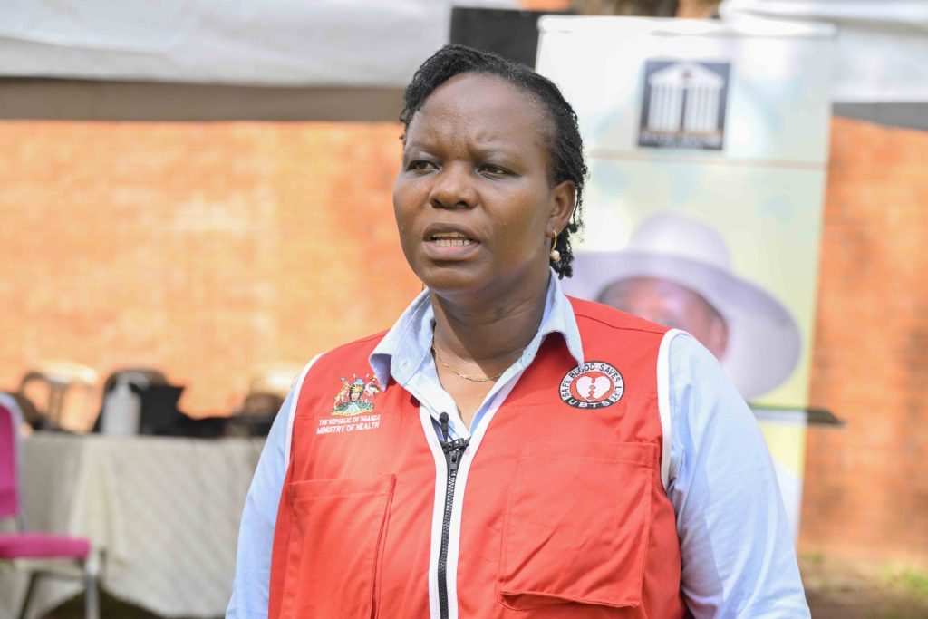 Uganda Blood Transfusion Services Senior Blood Donor Recruiter, Nantambi Lilian gives her remarks about the camp during the State House medical camp at the Okello House in Nakasero on the 16th October 2026. Photo by PPU/Tony Rujuta.