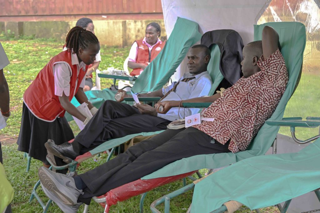 State House staff donating blood to the Uganda Blood Transfusion Services during the State House medical camp at the Okello House in Nakasero on the 16th October 2026. Photo by PPU/Tony Rujuta.