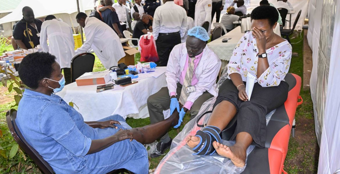 State House staff receiving Physiotherapy treatment during the State House medical camp at the Okello House in Nakasero on the 16th October 2026. Photo by PPU/Tony Rujuta.